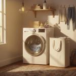 Slim Collapsible Laundry Basket with Handles, Beige