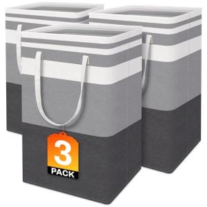 BlissTotes 3-Pack Waterproof Laundry Baskets - Gradient Grey