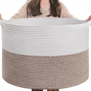Large Woven Cotton Storage Basket with Handles