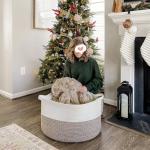 Large Woven Cotton Storage Basket with Handles