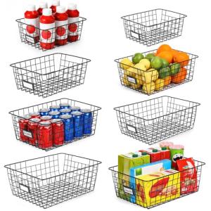 Extra Large Wire Baskets with Labels - 8 Set