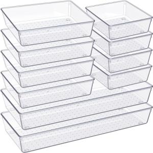Criusia 10-Pack Clear Plastic Drawer Organizers