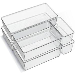 Clear Plastic Drawer Organizer Trays - 6 Pack