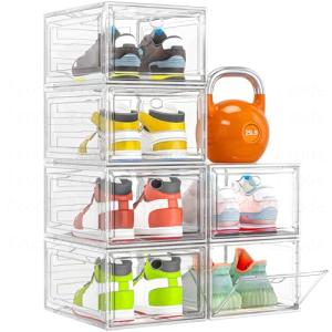 Clear Shoe Storage Boxes with Magnetic Doors - 6 Pack