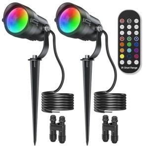 HIBOITEC RGBW Low Voltage Landscape Spotlights 2-Pack