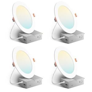 Amico 4 Pack 6 Inch 5CCT Ultra-Thin LED Recessed Ceiling Light with Junction Box, 2700K/3000K/3500K/4000K/5000K Selectable, 1050 Lumens, Dimmable Canless Wafer Downlight, 12W Eqv 110W-ETL&FCC