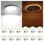 Veriligt 12 Pack 4 Inch LED Recessed Light with Night Light, 2700K/3000K/3500K/4000K/5000K 5CCT Ceiling Light, 750LM 9W 120V, Dimmable Canless Wafer Downlight ETL&FCC, Energy Saving Star
