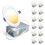 Ensenior 12 Pack 4 Inch LED Recessed Ceiling Light, Dimmable, 2700K-5000K 5CCT, 750LM 9W 120V, High Brightness Canless Wafer Downlight - ETL&FCC&IC