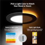 Meconard 6 Pack 4 Inch 5CCT LED Recessed Ceiling Light with Night Light, 2700K/3000K/3500K/4000K/5000K Selectable Ultra-Thin Lighting, 9W=75W, 750LM, Dimmable Canless Wafer Downlight, Black Trim