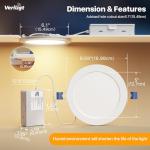 Veriligt 6 Pack 6 Inch LED Recessed Light with Night Light, 2700K/3000K/3500K/4000K/5000K 5CCT Ceiling Light, 1050LM 12W 120V, Dimmable Canless Wafer Downlight ETL&FCC, Energy Saving Star