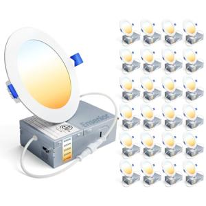 Ensenior 24 Pack 4 Inch LED Recessed Ceiling Light, Dimmable, 2700K-5000K 5CCT, 750LM 9W 120V, High Brightness Canless Wafer Downlight - ETL&FCC&IC