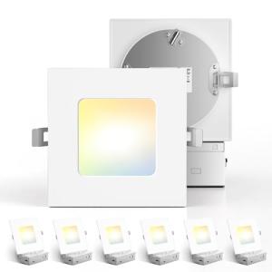 Amico 6 Pack 4 Inch Ultra-Thin LED Square Recessed Light with Junction Box, 5CCT 2700K/3000K/3500K/4000K/5000K Selectable, 10W 700LM Brightness, Dimmable Canless Wafer Downlight, ETL&FCC