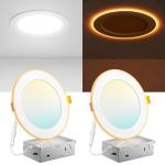 Amico 2 Pack 6 Inch 5CCT LED Recessed Ceiling Light with Night Light, 2700K/3000K/3500K/4000K/5000K Selectable Ultra-Thin Lighting, 12W=110W, 1100LM, Dimmable Canless Wafer Downlight ETL&FCC