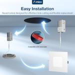 Amico 6 Pack 4 Inch Ultra-Thin LED Square Recessed Light with Junction Box, 5CCT 2700K/3000K/3500K/4000K/5000K Selectable, 10W 700LM Brightness, Dimmable Canless Wafer Downlight, ETL&FCC