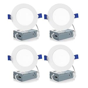 Meconard 4 Pack 4 Inch LED Recessed Ceiling Light with Junction Box, 2700K/3000K/3500K/4000K/5000K Selectable, 9W=75W 750LM, Dimmable Canless Downlights, ETL and Energy Star Listed