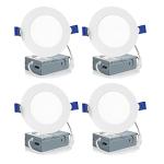 Meconard 4 Pack 4 Inch LED Recessed Ceiling Light with Junction Box, 2700K/3000K/3500K/4000K/5000K Selectable, 9W=75W 750LM, Dimmable Canless Downlights, ETL and Energy Star Listed