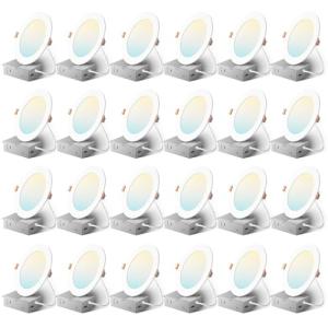 Amico 24 Pack 6 Inch 5CCT Ultra-Thin LED Recessed Ceiling Light with Junction Box, 2700K/3000K/3500K/4000K/5000K Selectable, 1050 Lumens, Dimmable Canless Wafer Downlight, 12W Eqv 110W-ETL&FCC