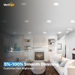 Veriligt 12 Pack 4 Inch 5CCT LED Recessed Light, Silm Canless Recessed Lighting, Dimmable, Damp Rated, 2700K-5000K Selectable, Wafer Ceiling Downlight with Junction Box, 750LM, 9W 120V, ETL&FCC