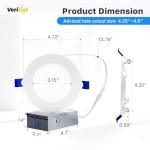 Veriligt 12 Pack 4 Inch 5CCT LED Recessed Light, Silm Canless Recessed Lighting, Dimmable, Damp Rated, 2700K-5000K Selectable, Wafer Ceiling Downlight with Junction Box, 750LM, 9W 120V, ETL&FCC