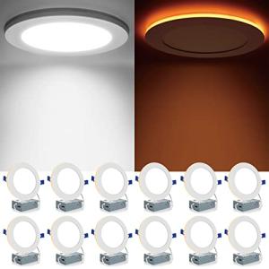 Meconard 12 Pack 6 Inch 5CCT LED Canless Recessed Lighting with Night Light, 2700K/3000K/3500K/4000K/5000K Selectable Ultra-Thin LED Ceiling Lights, 12W=110W, 1050LM, Dimmable Wafer Downlight ETL&FCC