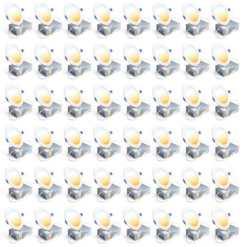 Ensenior 48 Pack 4 Inch LED Recessed Light, Dimmable, 2700K-5000K 5CCT, 750LM High Brightness, 9W 120V, Damp Rated, Ultra-Thin Canless Wafer Ceiling Light - ETL & FCC & IC