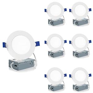 Meconard 6 Pack 4 Inch LED Recessed Ceiling Light with Junction Box, 2700K/3000K/3500K/4000K/5000K Selectable, 9W=75W 750LM, Dimmable Canless Downlights, ETL and Energy Star Listed
