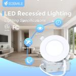 EOSMILE 4 inch 6 Pack Recessed Lighting, 5CCT LED Recessed Light with Junction Box, Dimmable Canless Wafer Downlight,2700K-5000K Selectable, 9W, 120V, 750LM, ETL FCC