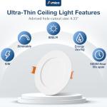 Amico 36 Pack 4 Inch 5CCT Ultra-Thin LED Recessed Ceiling Light with Plastic Junction Box, 2700K/3000K/3500K/4000K/5000K Selectable,800LM, Dimmable Canless Wafer Downlight, 10W, ETL&FCC