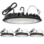 hunhun 4 Pack ETL 155W UFO LED High Bay Light, 22500lm, Daylight 5000K, US Plug,110-277V, IP65 Waterproof Commercial LED Shop Lights for Workshop Factory Barn Warehouse, Garage ETL Listed