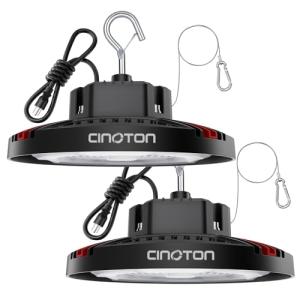 CINOTON 160W UFO LED High Bay Light, Aluminum LED Shop Lights with 24000LM, 5000K Commercial Bay Lighting for Warehouse Garage Workshop Factory Hall, 6' Cable & Safety Rope, ETL Listed 2 Pack