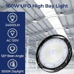 CINOTON 160W UFO LED High Bay Light, Aluminum LED Shop Lights with 24000LM, 5000K Commercial Bay Lighting for Warehouse Garage Workshop Factory Hall, 6' Cable & Safety Rope, ETL Listed 2 Pack
