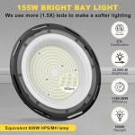hunhun ETL 155W UFO LED High Bay Light, 22500lm, Daylight 5000K, US Plug,110-277V, IP65 Waterproof Commercial LED Shop Lights for Workshop Factory Barn Warehouse, Garage ETL Listed