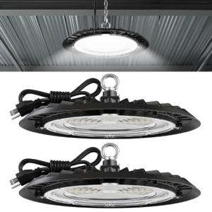 Sunco UFO LED High Bay Light, 150W, 19500 Lumens, 5000k Ultra Bright Commercial Shop Lights for Warehouse, Factory, Workshop, Garage & Barn, Ceiling Mount, Plug & Play, 120V, UL 2 Pack