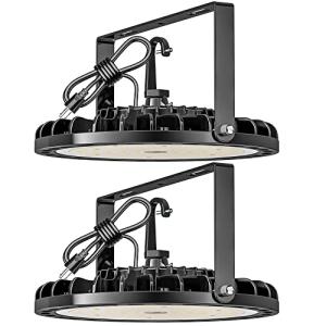 Flakeeper LED High Bay Light 150W, 22500 LM with US Plug 5ft Cable (150LM/W), 5000K Daylight, Waterproof, UFO Commercial Warehouse Workshop Factory Barn Garage Area Lighting Fixture, 2 Pack