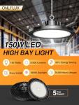 ONLYLUX UFO LED High Bay Lights 5000K 150W 6 Pack, Led Shop Lights Commercial Bay Lighting for Garage Workshop Warehouse, Super Bright Daylight, 22500 LM, 120V, Power Cord Included