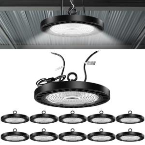 Sunco 10 Pack UFO LED High Bay Light, 150W, 21000 Lumens 5000K 100-277V Dimmable 0-10V, Ultra Bright Commercial Shop Lights for Warehouse, Factory, Workshop, Garage & Barn, Ceiling Mount, UL