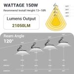 XYCN 6 Pack 150W UFO Led High Bay Light,120VAC,21050LM 5000K Daylight Area Lighting,IP66 Waterproof 650W MH/HPS with Plug Commercial Bay Lighting for Warehouse/Shop/Workshop/Barn/Gym/Factory