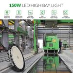 Flakeeper LED High Bay Light 150W, 22500 LM with US Plug 5ft Cable (150LM/W), 5000K Daylight, Waterproof, UFO Commercial Warehouse Workshop Factory Barn Garage Area Lighting Fixture, 2 Pack