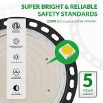Flakeeper LED High Bay Light 150W, 22500 LM with US Plug 5ft Cable (150LM/W), 5000K Daylight, Waterproof, UFO Commercial Warehouse Workshop Factory Barn Garage Area Lighting Fixture, 2 Pack