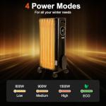 Hykolity 1500W Oil-Filled Radiator Heater with Remote