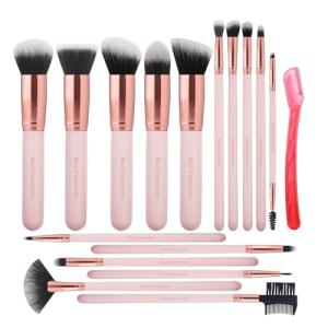 16-Piece Pink Makeup Brush Set with Eyebrow Razor