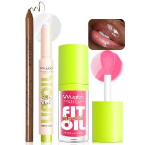 Brown Lip Liner and Pink Lip Oil Gloss Set
