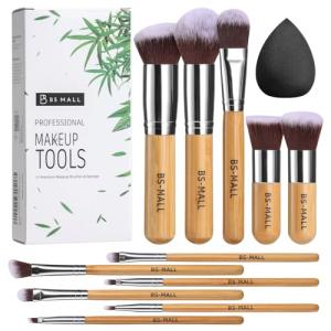 Bamboo Silver Kabuki Makeup Brush Set with Sponges