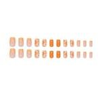 Orange Floral Press-On Nails with French Tips - 24 Pcs