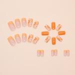 Orange Floral Press-On Nails with French Tips - 24 Pcs