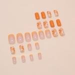 Orange Floral Press-On Nails with French Tips - 24 Pcs
