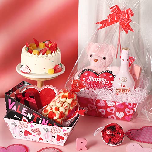 12 Empty Valentine Gift Baskets with Cellophane & Ribbons