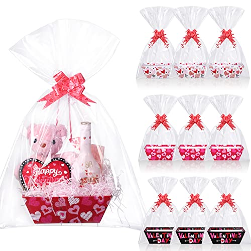 12 Empty Valentine Gift Baskets with Cellophane & Ribbons