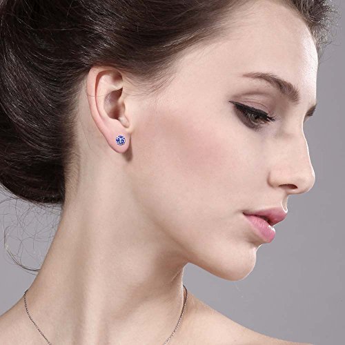 14K White Gold Tanzanite Round Cut Stud Earrings