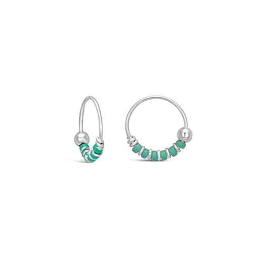 Small Turquoise Beaded Sterling Silver Helix Hoops